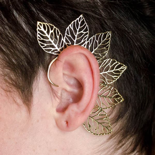 Fairy ear cuff with leaf design forest elf nature queen elf ears ear wrap brass gold bling gypsy festival party costume BE49