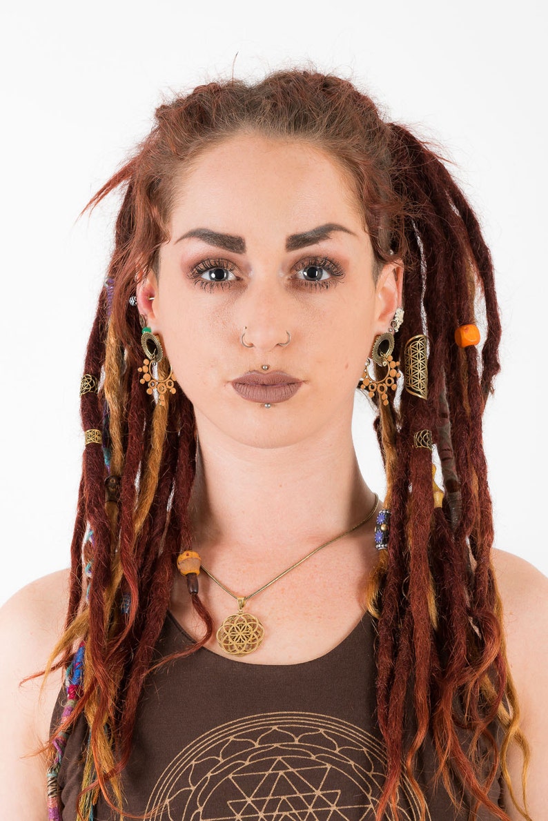 Flower of life ear cuff dread bead toe ring dreadlock accessories ring hair jewelry sacred geometry brass gold tribal boho festival DB8