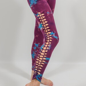Braided Tie-Dye Yoga Leggings: Hippie Festival Slit Weave Outfit Plum