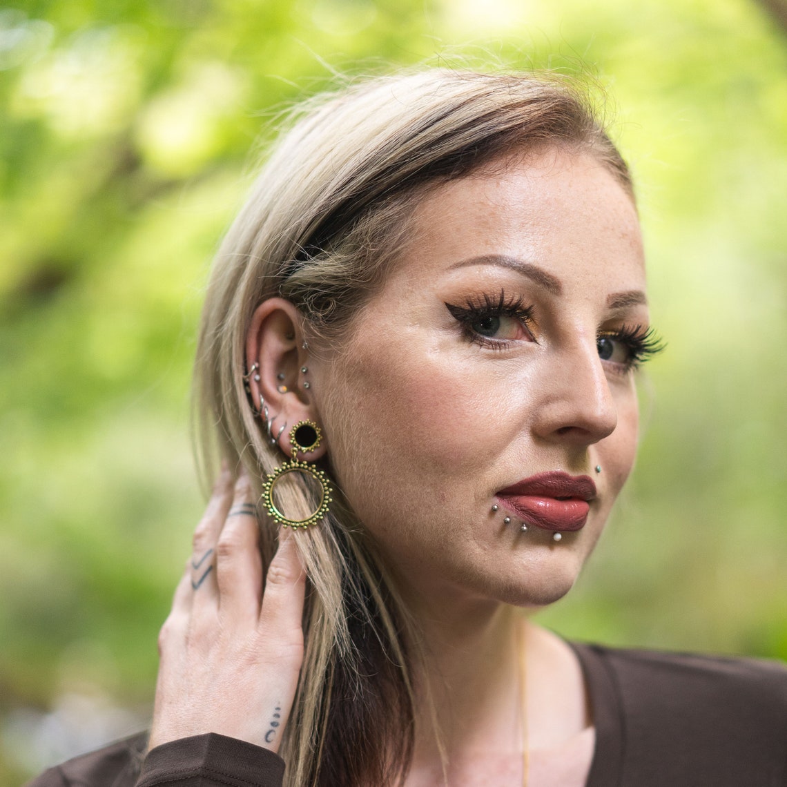 Tribal Ear Tunnel With Dangle Ring Gold Ear Stretcher Metal Etsy