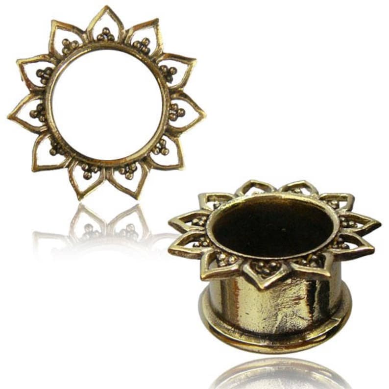 Tribal Ear Tunnels Gold Tone Brass Boho Body Jewelry Ear Etsy