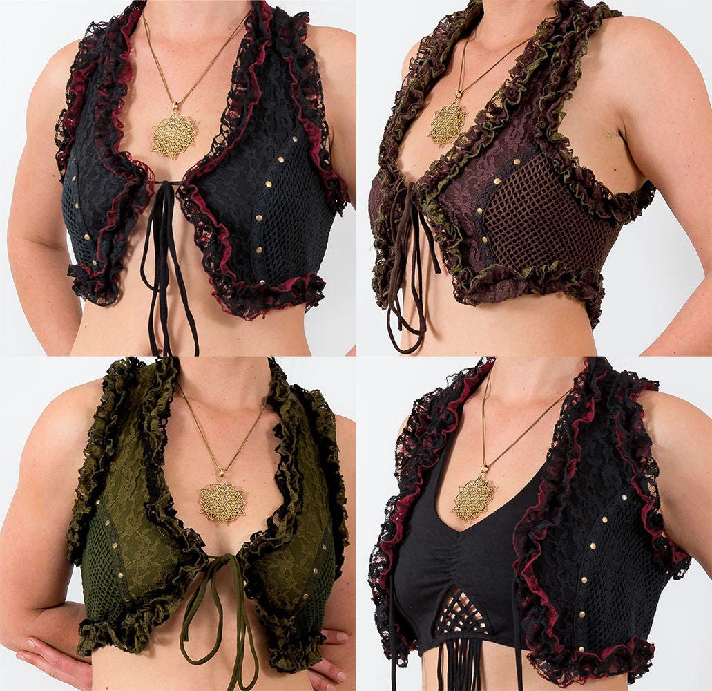 AryaClothing Aurora Vest - Gypsy Festival Boho Style Corset Back Crop  Waistcoat Steampunk Top Vegan Tribal Medieval Vest (M/L, CREAM) at   Women's Clothing store