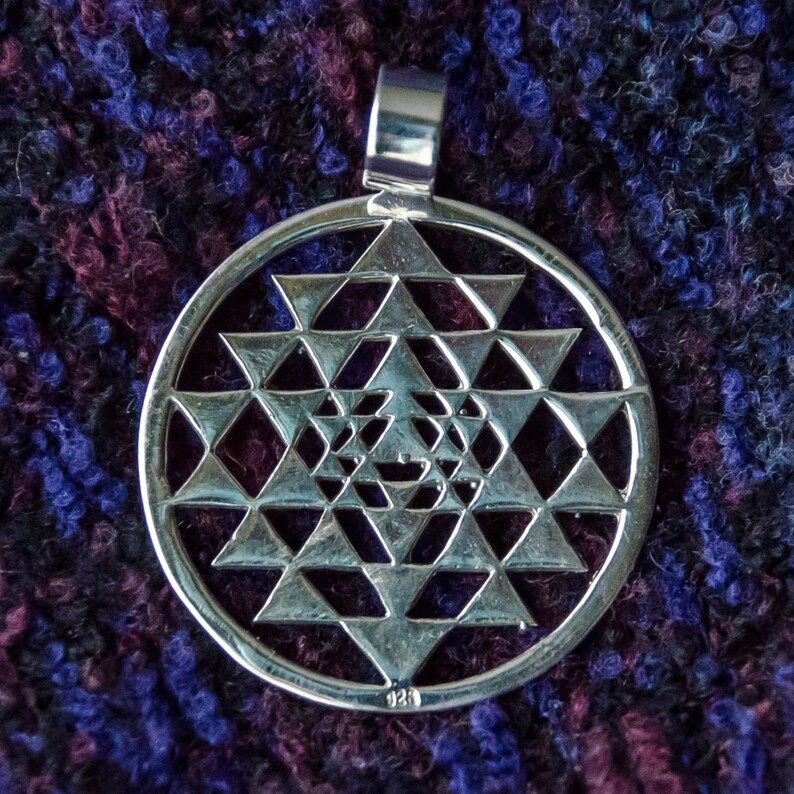 Silver sri yantra pendant shree shri sterling silver necklace Etsy