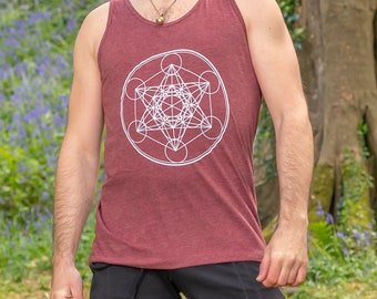 Metatrons Cube Shirt for Men, Sacred Geometry Tank Top, Printed Mans Singlet, Merkaba Clothing, Flower of Life Clothes, Mens Yoga Dance Wear