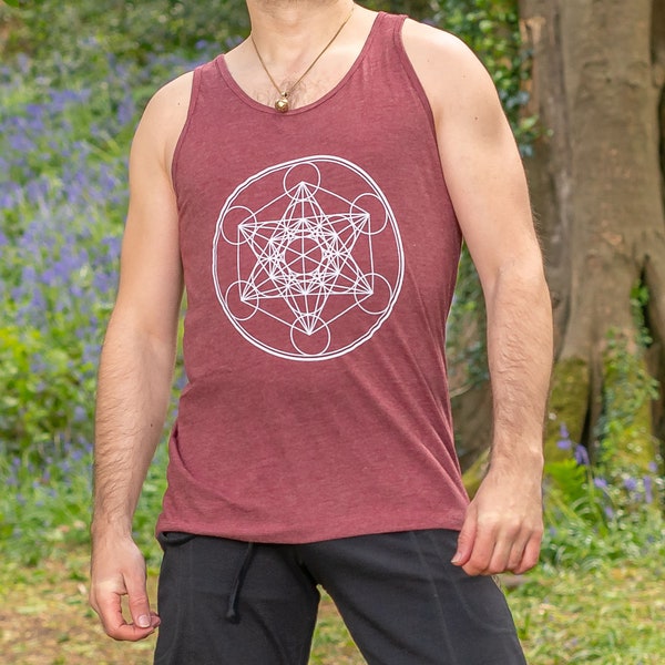 Metatrons Cube Shirt for Men, Sacred Geometry Tank Top, Printed Mans Singlet, Merkaba Clothing, Flower of Life Clothes, Mens Yoga Dance Wear