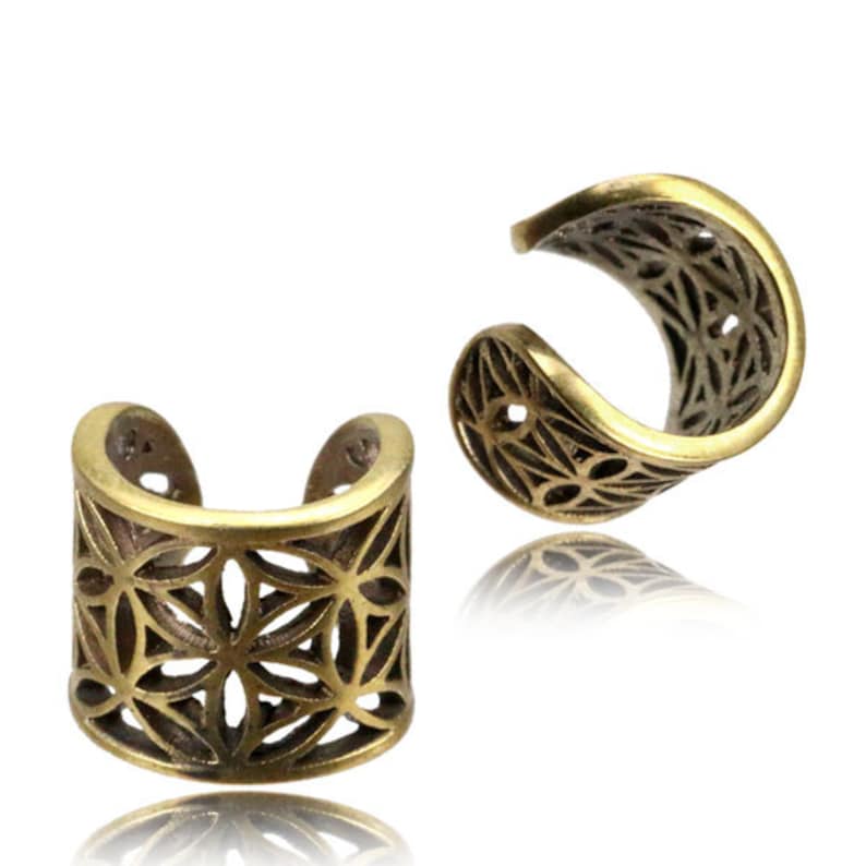 Flower of life ear cuff dread bead toe ring dreadlock accessories ring hair jewelry sacred geometry brass gold tribal boho festival DB8