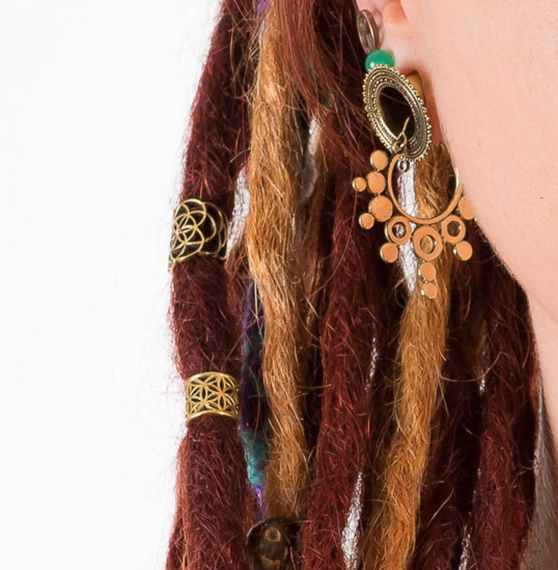Flower of life ear cuff dread bead toe ring dreadlock accessories ring hair jewelry sacred geometry brass gold tribal boho festival DB8