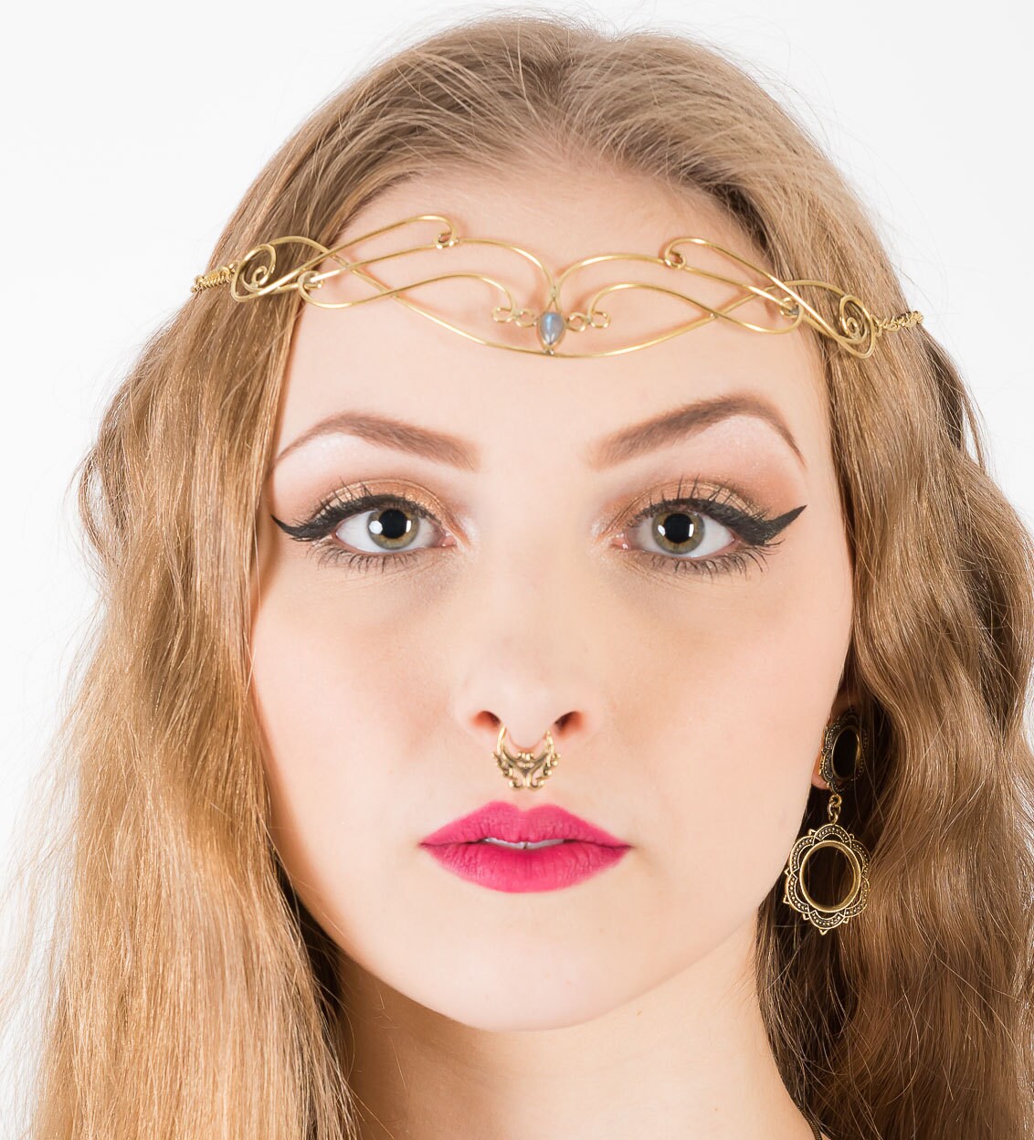 Ear Tunnel Plug Gauge Earrings Mandala Tribal Brass Gold Dangle