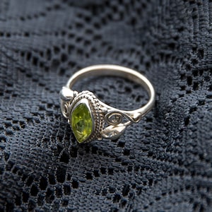 Sterling Silver Peridot Ring: Boho Ornate Gemstone Jewelry image 4