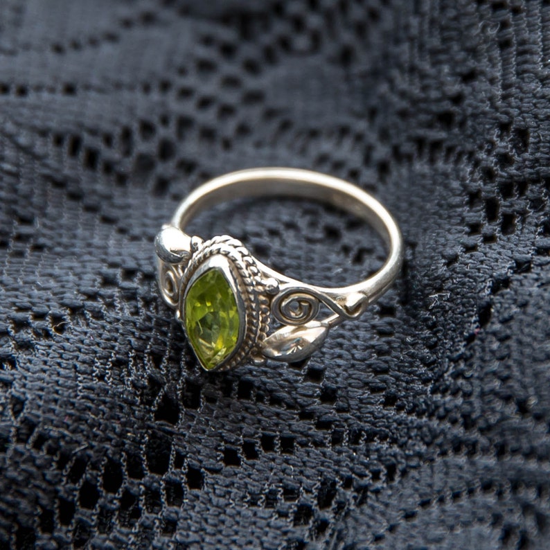 Sterling Silver Peridot Ring: Boho Ornate Gemstone Jewelry image 4