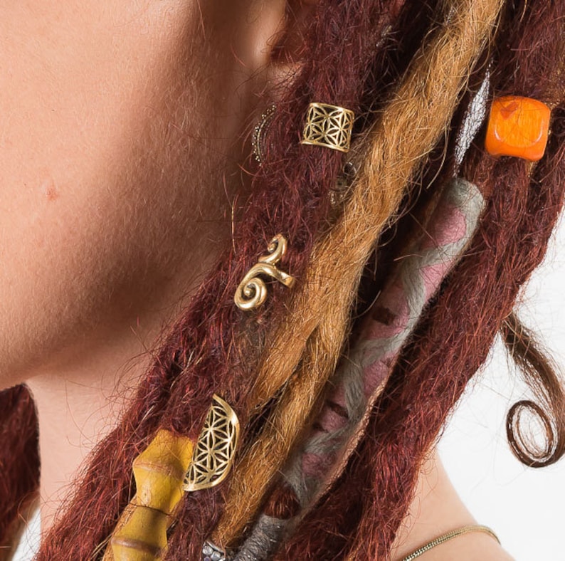 Flower of life ear cuff dread bead toe ring dreadlock accessories ring hair jewelry sacred geometry brass gold tribal boho festival DB8