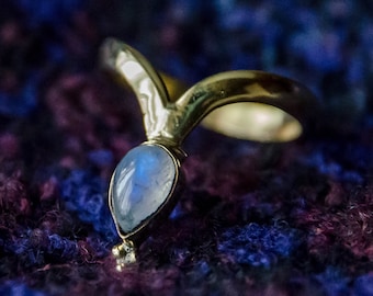 Gold Brass Moonstone Chevron Ring: Boho Knuckle Ring
