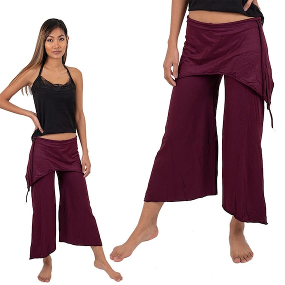 Yoga and Dance Clothing, Palazzo Capri Flow Pants, Wide Leg Gaucho Trousers,  Pixie Festival Clothes, Skirtbelt, Pointy, Boho 3/4 Length Crop -   Canada