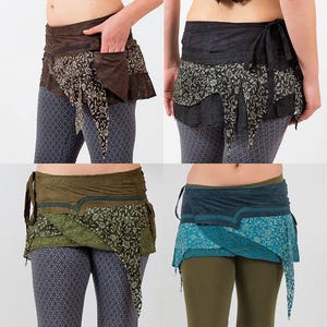 Pixie skirt, pocket skirt belt, festival ragged skirt, hippie tribal skirt, fae fairy clothing, rave outfit, psytrance wrap skirt LC13