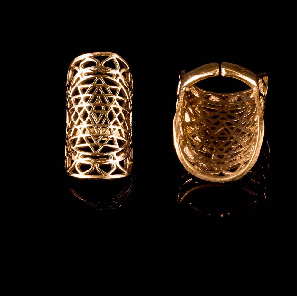 Sri yantra dread bead, sacred geometry dreadlock jewelry, mandala dread ring, rasta beads, hair jewelry, gold brass dread rings, DB15