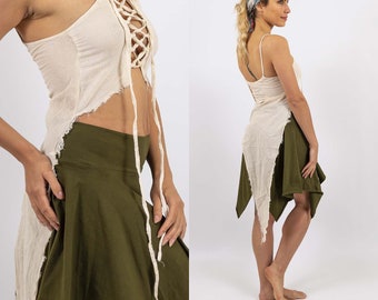 Raw Cotton Festival Top: Reversible Corset Lace Up, Pixie Hem