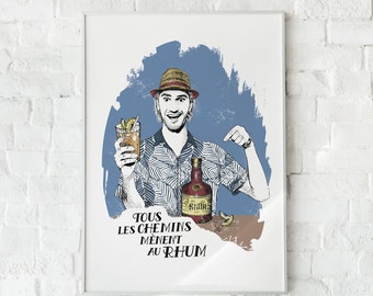 Poster Affiche Vin Cadeau Rhum pour Homme ou Femme citation humoristique sur le thème Vacances