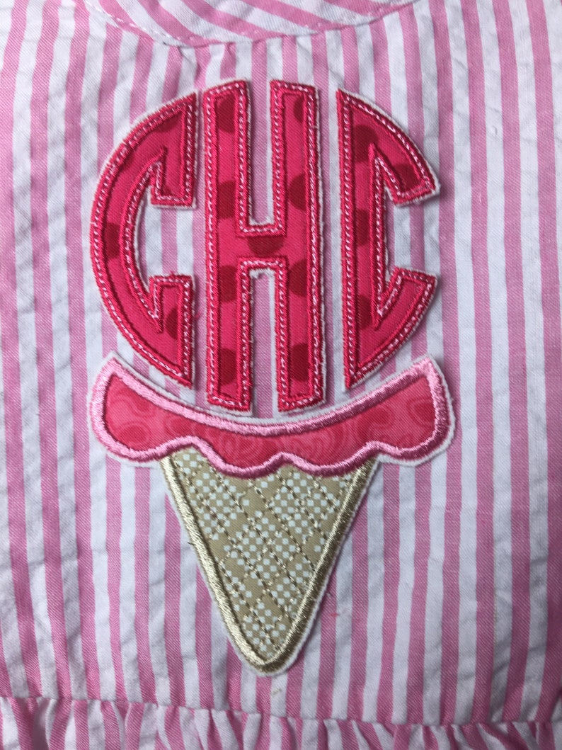 Girls Monogrammed Seersucker Ruffle Bottom Dress Spring Easter Dress Applique options Free shipping within 5 business days Embroidery