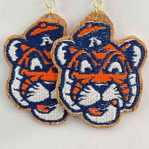 Auburn Game Day Earrings. Custom Embroidered on Cork Fabric