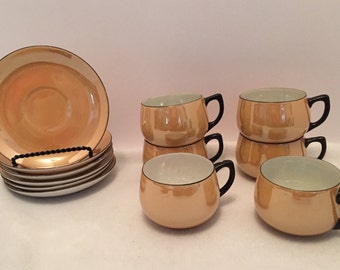 Set of 6 china Cups & Saucers by Chikaramachi Lustreware