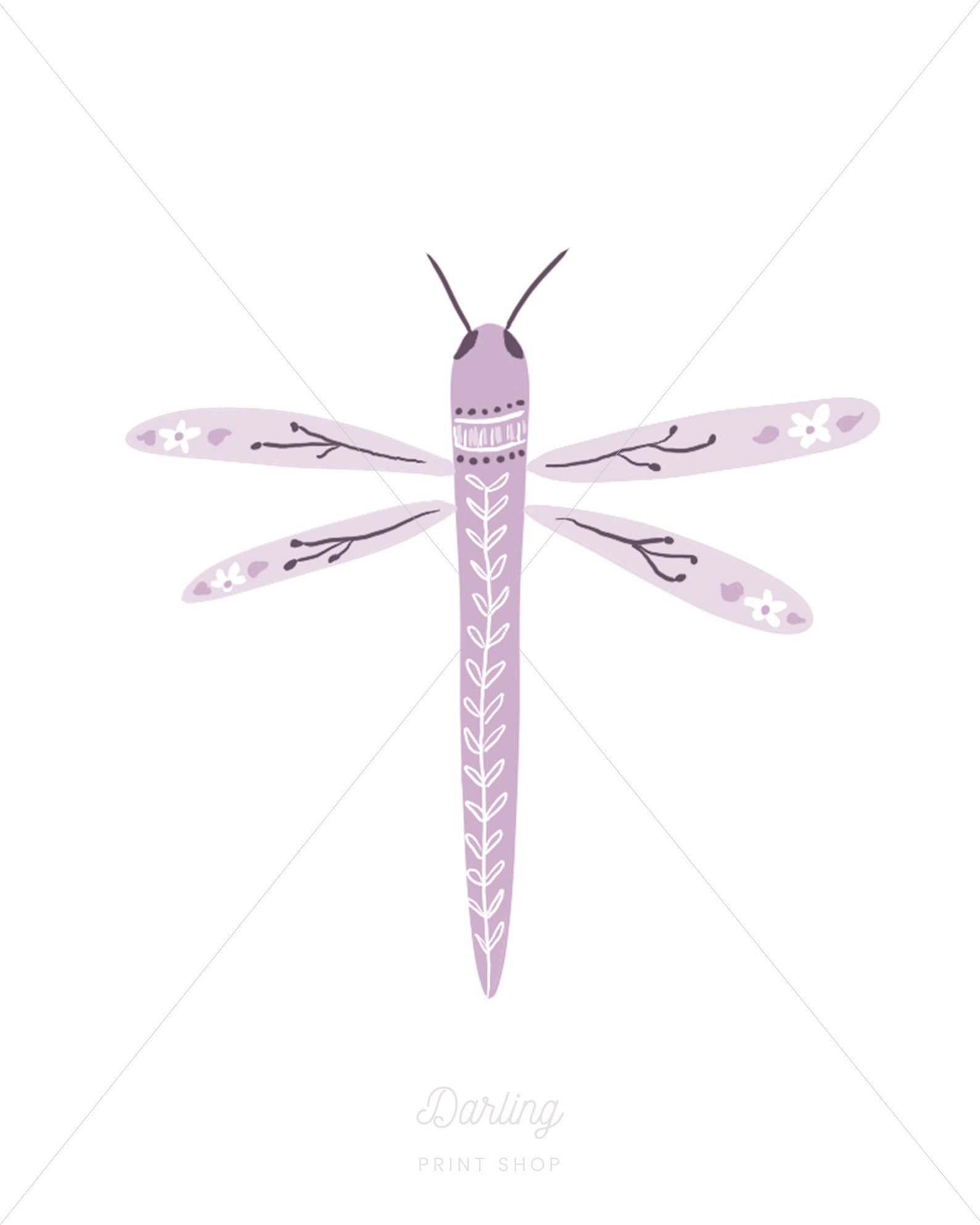 Purple Dragonfly Wall Art Scandinavian Folk Art Illustration Etsy