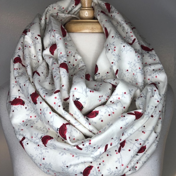 Cardinal Scarf Infinity Bird Scarf Gift for Her Christmas Gift Fall Loop Scarves