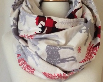 Moose Infinity Scarf Christmas Holidays Flannel Gift for Her Tube Scarfs Scarves