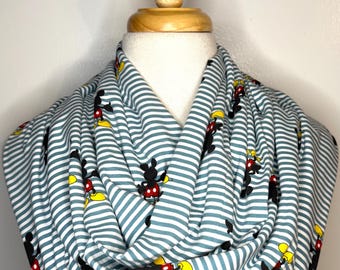 Mickey Mouse Infinity Scarf Minnie Mouse Gift for her Blue Stripe Loop Scarves Silhouette