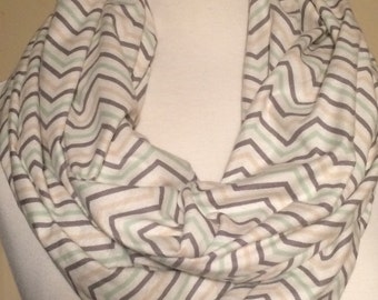 Chevron Infinity Scarf Green Multi Colored Loop Scarves Gift For Her Women's Scarfs Grey Gray Flannel