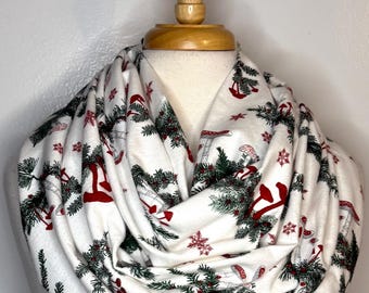 Mushroom with Greenery Holiday Festive infinity scarf flannel Christmas gift for her loop scarves cotton