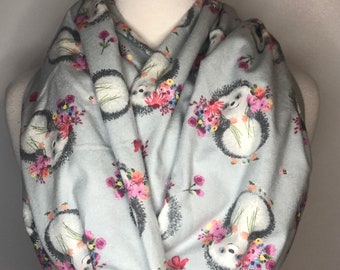 Hedgehog Infinity Scarf Gift for her Loop Scarves Scarfs Christmas Birthday Winter Animal Circle Scarf