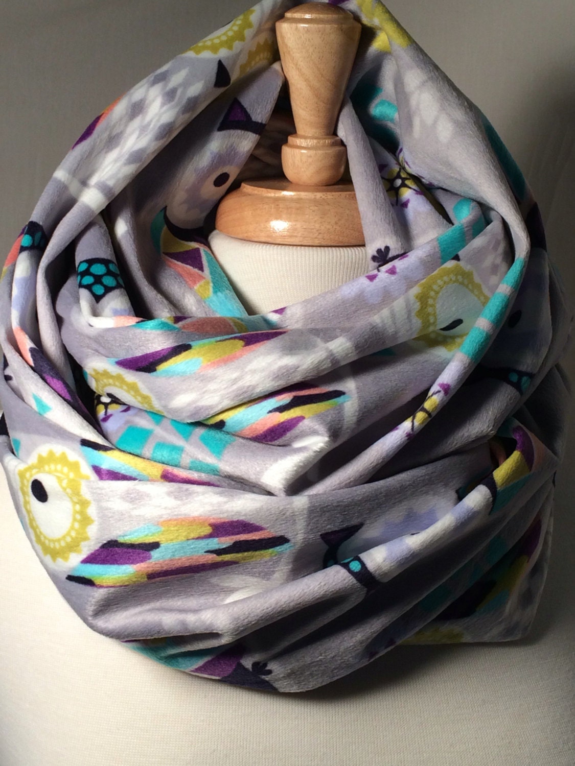 Owl Super Soft Short infinity Scarf Gift for Her Owls Scarfs Scarves Loop