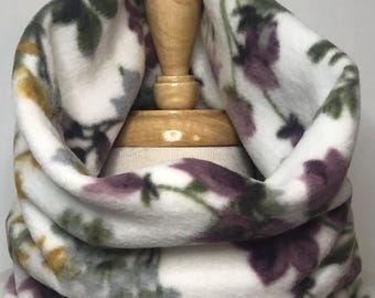 Flower Neck Warmer Fleece Christmas Holiday Ski Snowboard Gift Gaiter Winter Gift for her Purple Yellow Greenery Rose Cozy Soft Warm, Buff