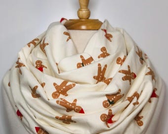 Gingerbread Scarf Infinity Holiday Scarf Gift for Her Christmas Gift Fall Loop Scarves