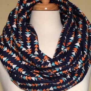Infinity Scarf Scarves Scarfs Triangles Orange Blue Turquoise Flannel Print Multicolored Gift Loop