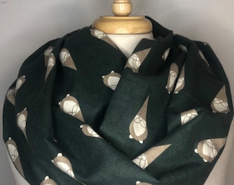 Gnome Infinity Scarf, Loop Scarves, Gift for Her, Christmas, Gnomie Gift, Green and Tan
