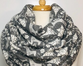 Reindeer Scarf Flannel Scarves Infinity Scarves Snowflake Scarf Loop Scarf Grey Scarfs Christmas Tree Gift for Her Holiday Teacher Gift