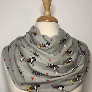 Mickey Mouse Infinity Scarf Minnie Mouse Gift for her Grey Gray Loop Scarves