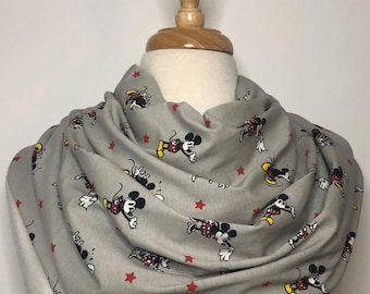 Mickey Mouse Infinity Scarf Minnie Mouse Gift for her Grey Gray Loop Scarves