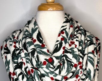Holly Infinity Scarf, Loop Scarves, Snowflake Scarf, Gift for Her, Christmas Scarf, Berries Scarf, Teacher Gift, Employee Gift
