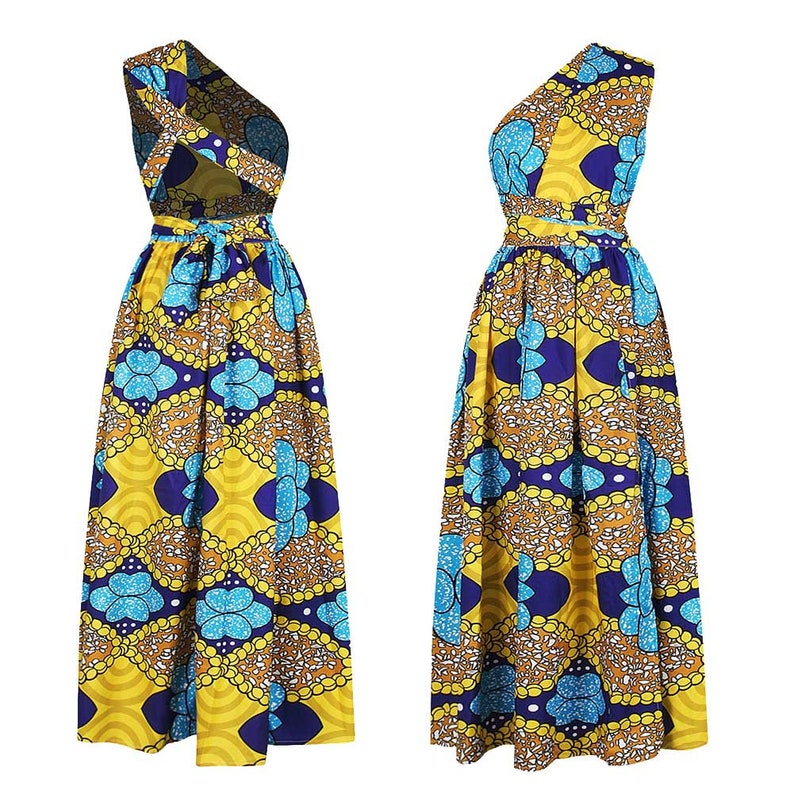 Wax Long Yellow Blue Dress African Dress Pagne Wax Sleeveless Long Dress Infinity Dress Bridesmaid Dress