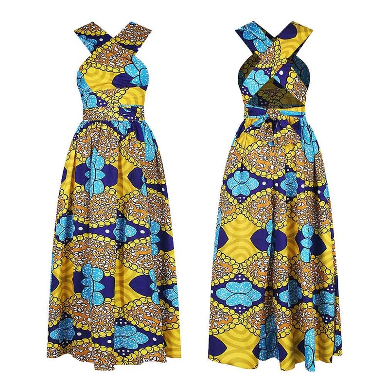 Wax Long Yellow Blue Dress African Dress Pagne Wax Sleeveless Long Dress Infinity Dress Bridesmaid Dress