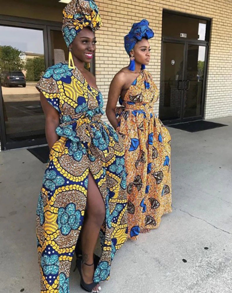Wax Long Yellow Blue Dress African Dress Pagne Wax Sleeveless Long Dress Infinity Dress Bridesmaid Dress