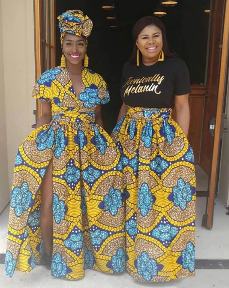 Wax Long Yellow Blue Dress African Dress Pagne Wax Sleeveless Long Dress Infinity Dress Bridesmaid Dress