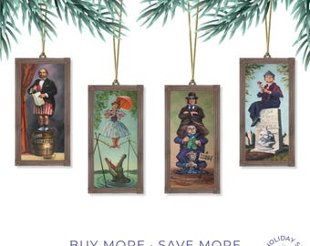 Haunted Mansion Stretching Portrait Ornaments Set of 4 | Disney Halloween Decor | Spooky Christmas Tree Gift for Disney Fans
