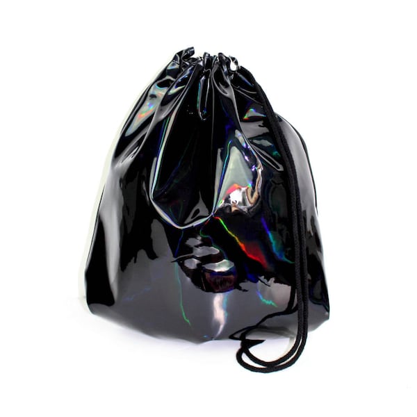 SMALL Holographic Laser Leather Black Gym Bag - hannisch