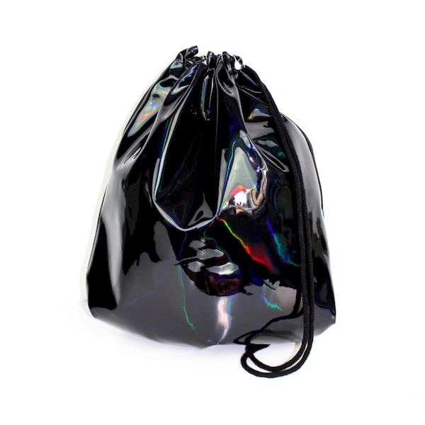 LARGE Holographic Laser Leather Black Gym Bag - hannisch