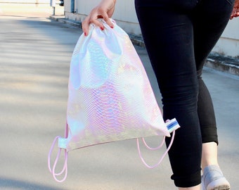 LARGE Snake Holographic Very Bright Pink Gym Bag - hannisch