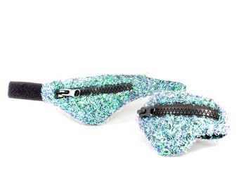 Festival and Party Fuzzy Glitter Turquoise Holo Tiny Bag - hannisch