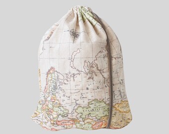 Beige World Map Gym Bag - hannisch